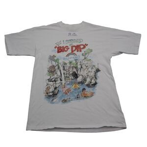 Big Dip Hefty Shirt Mens L White Short Sleeve Crew Neck Graphic Print Cotton Tee
